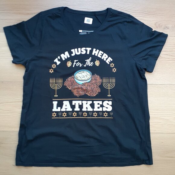 I'm Just Here for the Latkes - New Women's Plus 2X Black T-Shirt - Picture 1 of 4